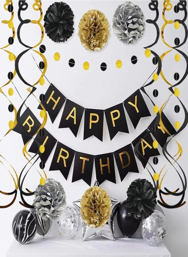 Fun Affairs Happy Birthday Banner Decoration for Boys Girls Kids Bday Celebrations, Bunting Decoration Black : Gold - Image 2